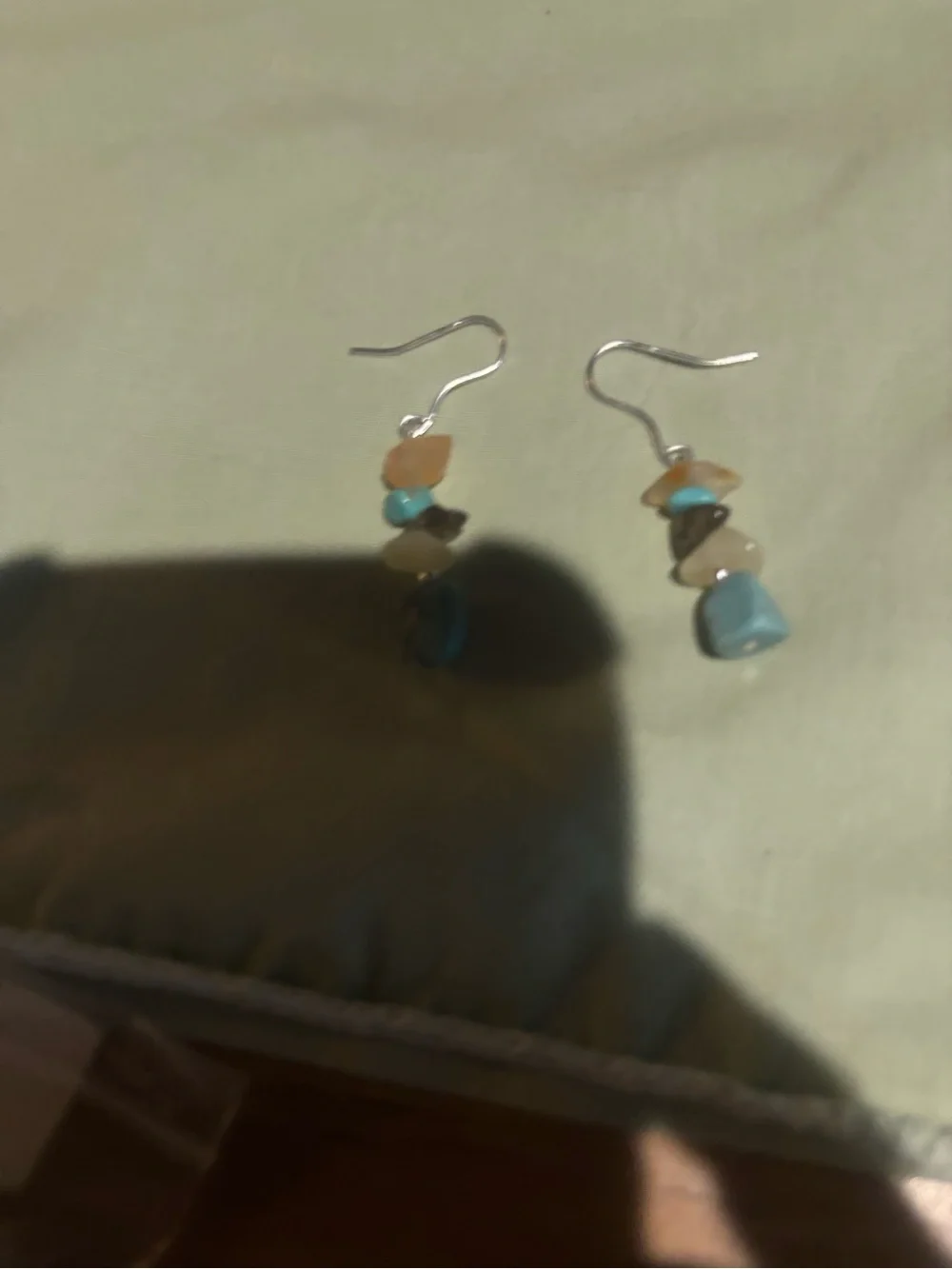 Handmade Turquoise Chip Dangle Earrings - Multi-Color Stones
